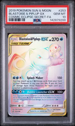 💎 Blastoise & Piplup GX 215/236 Pokemon Cosmic Eclipse Rainbow PSA GRADE 10!💨 - Image 1