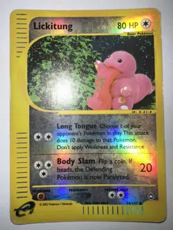 Pokemon Lickitung 90/147 Aquapolis - Reverse Holo Common ENG NM- WOTC Morii - Image 1