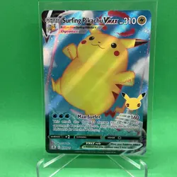 Pokemon TCG Surfing Pikachu VMAX Holo Card 009/025 Celebrations Series - Image 1