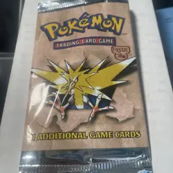 EMPTY Fossil Unlimited Pokemon Booster Pack Wrapper (Zapdos Art) - Image 2