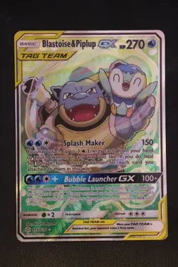Pokemon TCG Cosmic Eclipse Blastoise & Piplup GX 215/236 Alternate Full Art Holo - Image 1