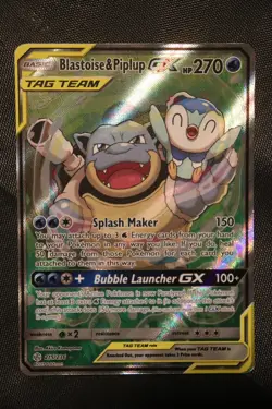 Pokemon TCG Cosmic Eclipse Blastoise & Piplup GX 215/236 Alternate Full Art Holo - Image 3