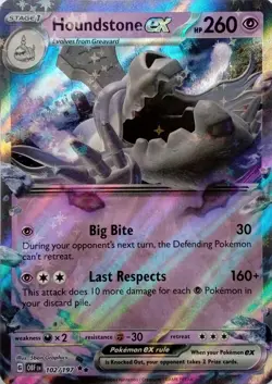 102/197 HOUNDSTONE EX DOUBLE RARE OBSIDIAN FLAMES POKEMON CARD - Image 1