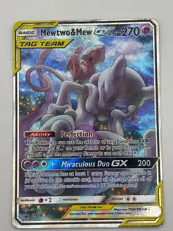 Mewtwo & Mew GX - SM191 Holo Promo Sun & Moon Promo Pokemon Damaged - Image 1