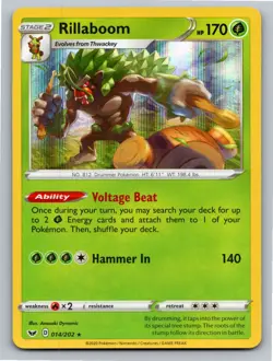 Rillaboom 14/202 Rare Holo Sword & Shield Base Set Pokemon Near Mint - Image 1