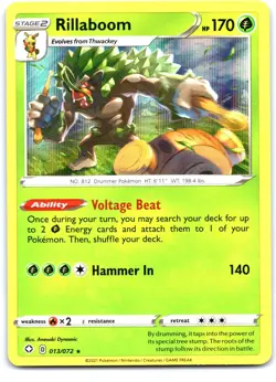 Rillaboom 013/072 Holo Rare Shining Fates Pokemon Holo Near Mint - Image 1