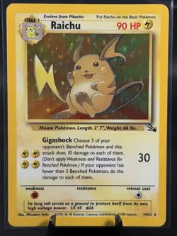 Pokemon TCG Fossil Raichu 14/62 Holo Rare Unlimited EN 90HP Arita - Image 2