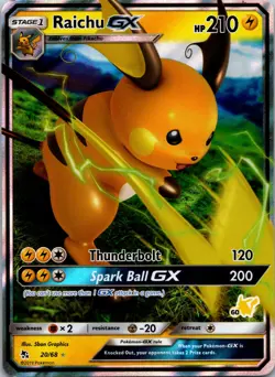 RAICHU GX - 20/68 (#60 PIKACHU STAMPED) 020/068 HOLO BATTLE ACADEMY HOLO NM/M - Image 1