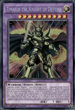 Timaeus The Knight Of Destiny - Secret Rare 1st Edition DRL2-EN001 - LP - YuGiOh - Image 1