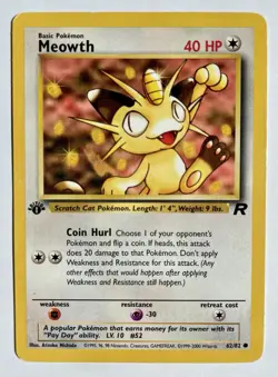 Pokemon Card 2000 Team Rocket Set Meowth 62/82 1st Edition NM-Mint - Image 1