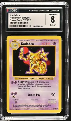 1999 Pokemon Shadowless Kadabra #32 (CGC 8) (Insufficient Ink) - Image 1