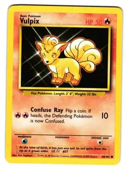 Vulpix 68/102 Common Base Set Unlimited Pokemon Lightly Played - Image 1