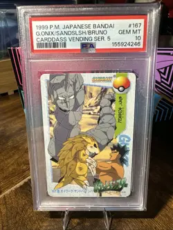 1999 POKEMON JPN BANDAI CARDDASS VENDING 167 BRUNO/SANDSLASH/GIANT ONIX PSA 10 - Image 1