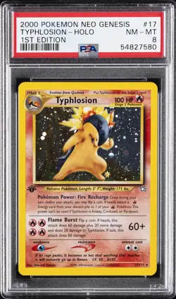 2000 POKEMON NEO GENESIS 1ST ED #17 TYPHLOSION-HOLO PSA 8 - Image 1