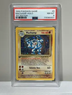 1999 Pokemon Machamp Holo 1st Edition Base Set PSA 8 - Image 1