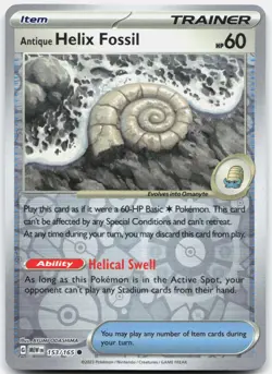 Antique Helix Fossil 153/165 C 151 Pokemon Reverse Holo Lightly Played - Image 1