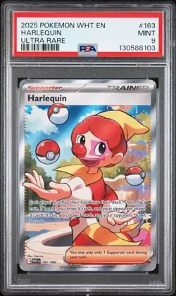 2025 Pokemon WHT EN Harlequin FULL ART ULTRA RARE 163/086 PSA 9 MINT - Image 1