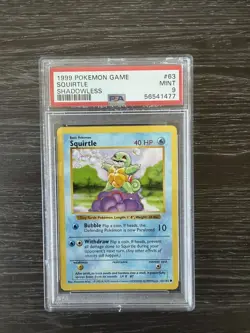 PSA 9 1999 Pokemon TCG Squirtle Base Set Shadowless 63/102 Regular - Image 1