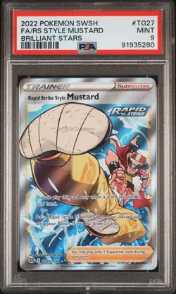 PSA 9 MINT Rapid Strike Style Mustard TG27/TG30 Brilliant Stars FA Holo Pokemon - Image 1