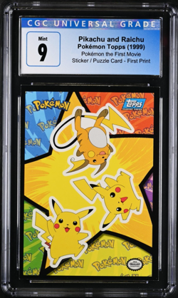 Pikachu & Raichu Pokemon Topps 1999 The First Movie Sticker Puzzle Card CGC 9 - Image 1