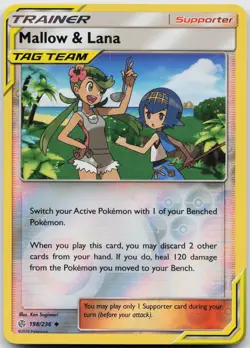 Mallow & Lana 198/236 Uncommon Cosmic Eclipse Pokemon Reverse Holo Near Mint - Image 1
