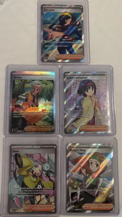 (5) Pokemon Trainer Full Art Lot Iono Erikas Invitation Arven Carmine Daisy Help - Image 1