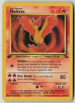 Moltres 27/62 Rare Fossil Pokemon 1st Edition HP - Image 1