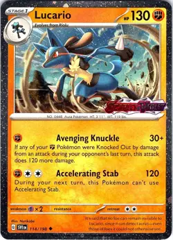 Lucario (Scarlet & Violet Stamp) 114/198 promo Pokemon Holo NM - Image 1