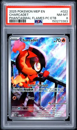 2025 POKEMON PHANTASMAL FLAMES POKEMON CENTER ETB PROMO #022 CHARCADET PSA 8 - Image 1