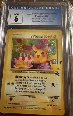2021 Birthday Pikachu (____'s Pikachu) 24 – Pokemon Celebrations Classic CGC 6 - Image 1