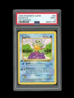 Pokemon PSA 9 MINT Squirtle 1st Edition Shadowless Base Set 1999 Card 63/102 - Image 1