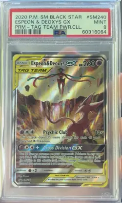 Pokemon TCG Espeon & Deoxys GX TAG TEAM SM Black Star Promo SM240 Holo PSA 9 - Image 1