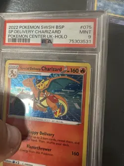 Pokemon Card Special Delivery Charizard SWSH075 Holo PSA 9 HD Swirl - Image 4