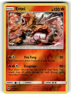 Entei 47/214 Rare Lost Thunder Reverse Holo Pokemon Near Mint - Image 1