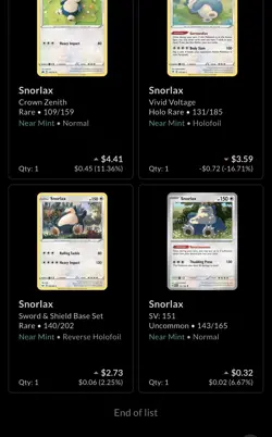 Pokemon TCG Snorlax 6 Card Assorted Era Lot XY/SH/SV Era - Image 5