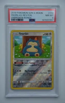 Pokemon Snorlax #158 Reverse Foil Unbrokend Bonds 2019 PSA 8 - Image 1