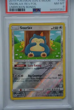 Pokemon Snorlax #158 Reverse Foil Unbrokend Bonds 2019 PSA 8 - Image 3