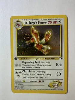 Pokemon Lt. Surge's Fearow #7 1st Edition Holo SWIRL Gym Heroes LP Pokemon WOTC - Image 1