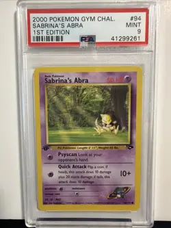 2000 Pokemon Gym Challenge Sabrina's Abra #94 1st Edition PSA 9 MINT - Image 1