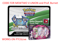 Mewtwo V-union CODE for Pokemon TCG Live PTCGL 4 Promos and Prof. Burnet - Image 1