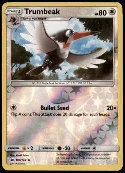 Trumbeak 107/149 Uncommon SM Base Set Pokemon Reverse Holo Near Mint - Image 1