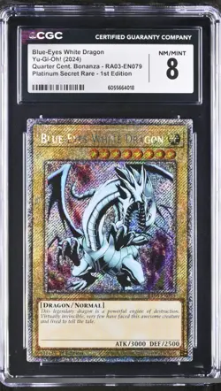 Yugioh CGC 8 Blue-Eyes White Dragon Quarter Cen RA03-EN079 Platinum Secret Rare - Image 1
