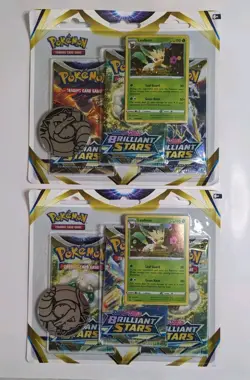 Pokemon TCG Sword & Shield - Brilliant Stars 3 Pack Blister Leafeon Sealed - Image 1