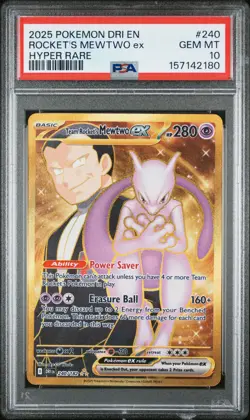 2025 POKEMON DRI EN-DESTINED RIVALS HYPER RARE TEAM ROCKET'S MEWTWO EX PSA 10 - Image 1