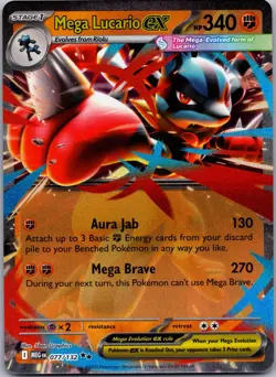Mega Lucario ex 077/132 Double Rare Mega Evolution Pokemon Holo Near Mint - Image 1