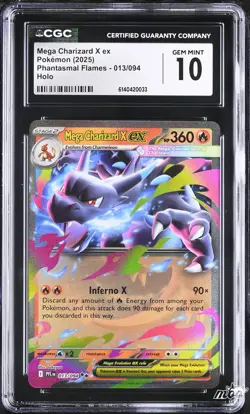 2025 CGC 10 Graded Pokemon Mega Charizard X EX 013/094 Holo Phantasmal Flames - Image 1