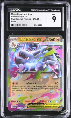 2025 CGC 9 Graded Pokemon Mega Charizard X EX 013/094 Holo Phantasmal Flames - Image 1