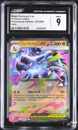 2025 CGC 9 Graded Pokemon Mega Charizard X EX 013/094 Holo Phantasmal Flames - Image 1