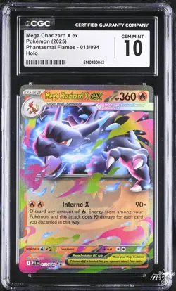 2025 CGC 10 Graded Pokemon Mega Charizard X EX 013/094 Holo Phantasmal Flames - Image 1