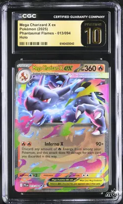 2025 CGC 10 PRISTINE Pokemon Mega Charizard X EX 013/094 Holo Phantasmal Flames - Image 1